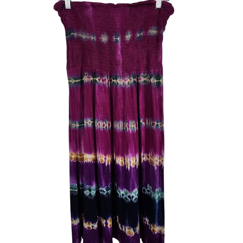 Boho Hippie Tie Dye Midi Tube Dress S Smocked Cover Up Summer Beachy Festival